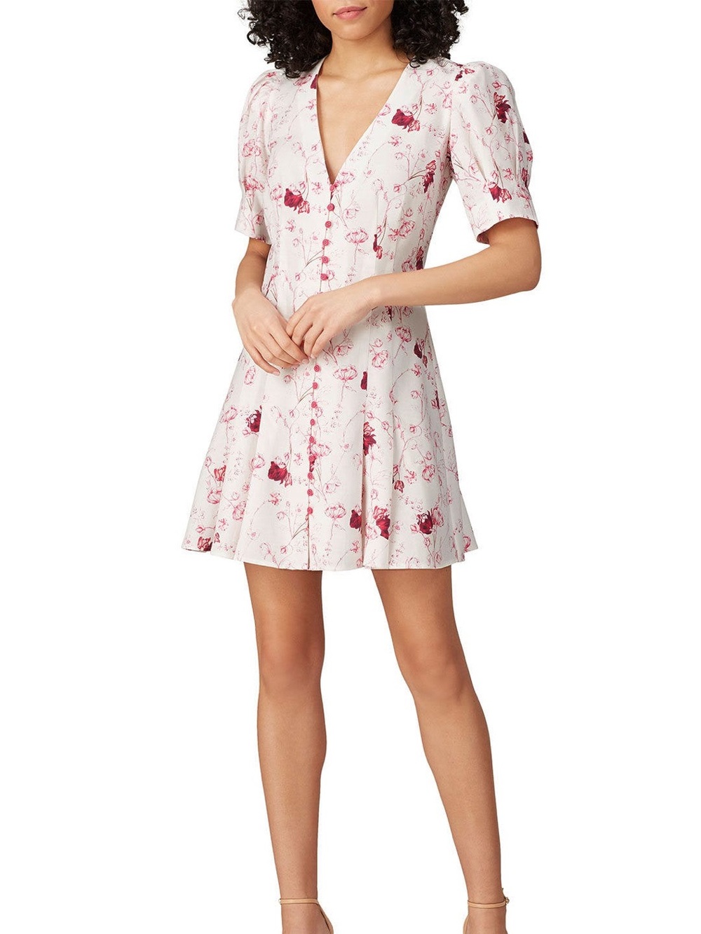 Chelsea & Walker Size Large Pink Floral Tencel Linen Mini Dress Button